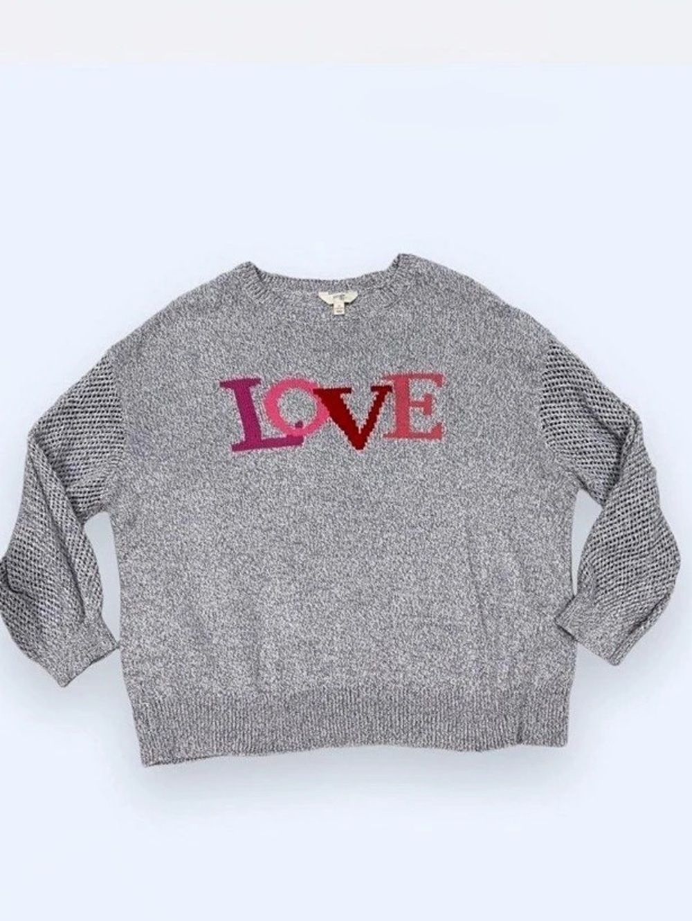 Terra & Sky Gray "LOVE" Knit Sweater - Plus Size 2X (20W-22W) Valentines cozy